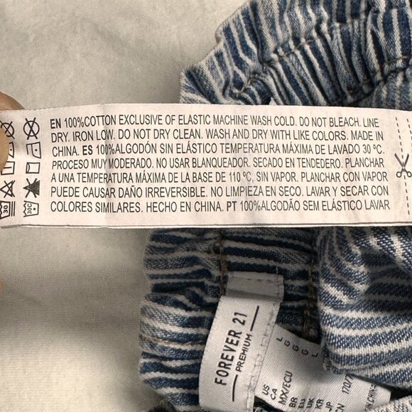 Forever 21 Premium High Rise Wide Leg Blue White Striped Cotton Pants Women’s L - Picture 5 of 14